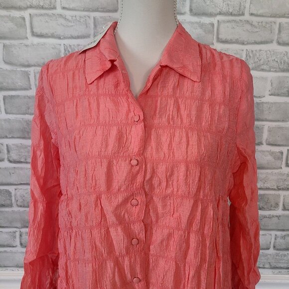 Coral Button-Up Women's Blouse - Picture 2 of 8